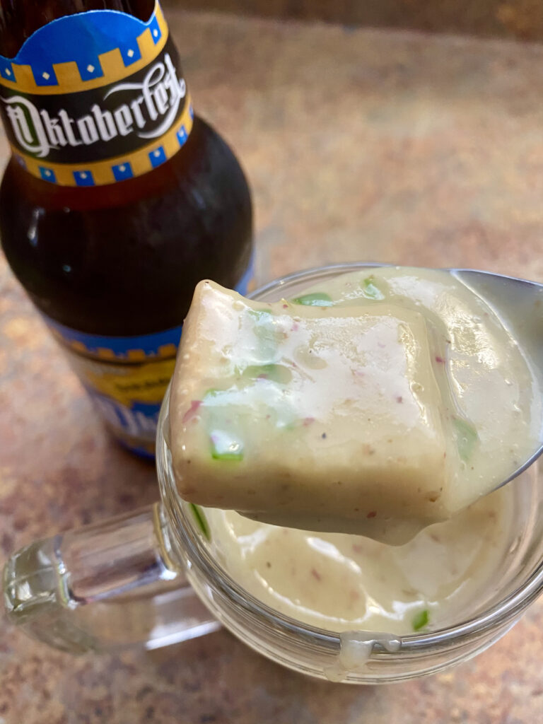 Scoop of potato and beer soup